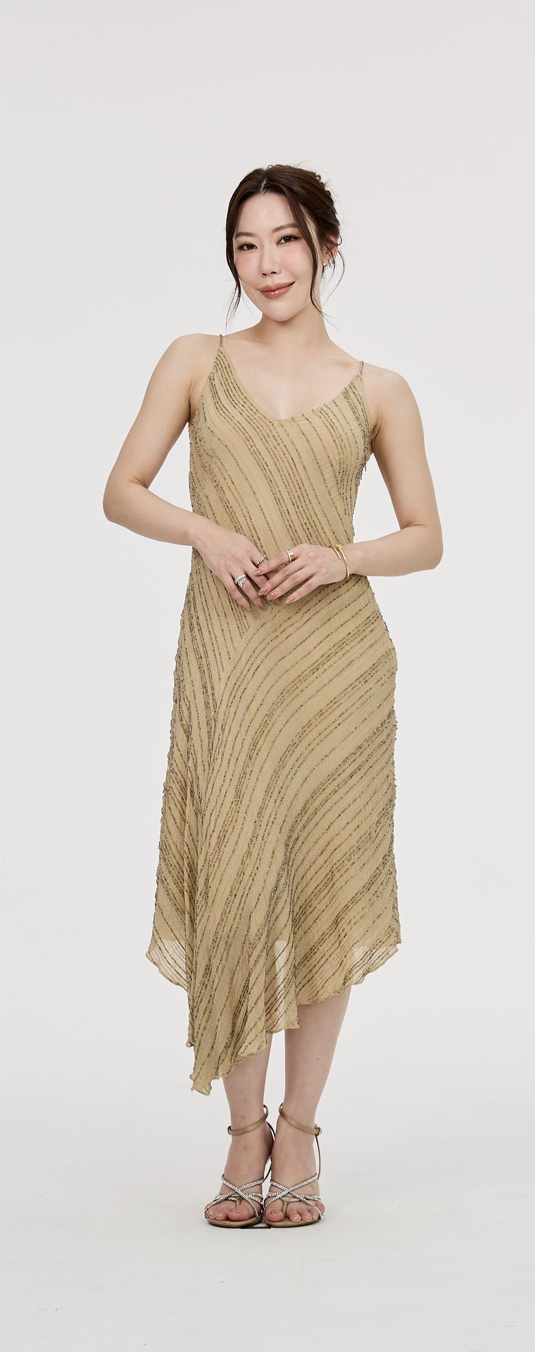 Ann Taylor Cream, Gold, Brown Evening Gown C18