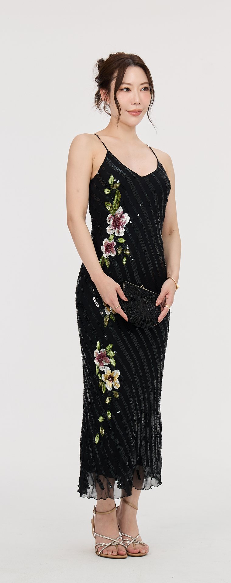 Anoushka Grey & Black Evening Gown D09