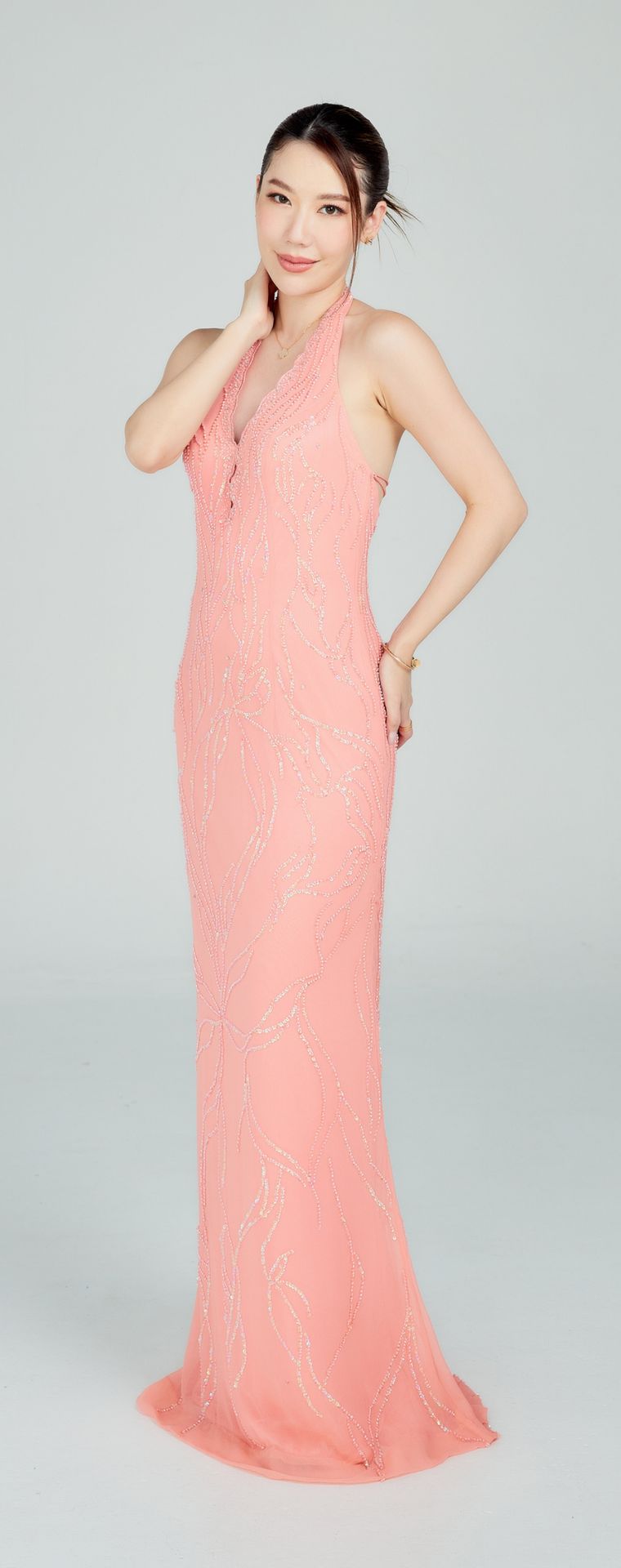 Maria's Collection Pink, Purple, Red Evening Gown P05 — Front
