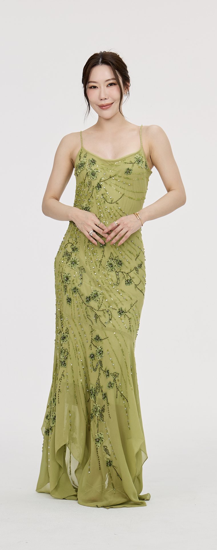 Sue Wong Green Evening Gown G10 — Front
