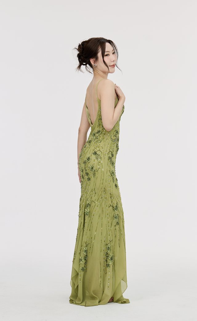 Sue Wong Green Evening Gown G10 — Back
