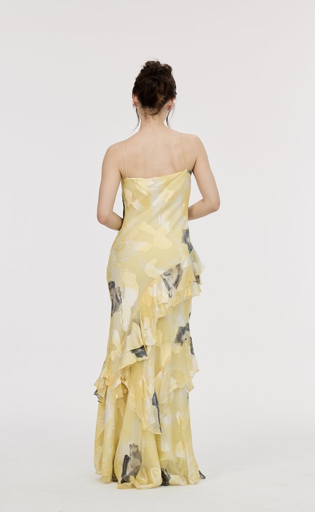 Vintage Yellow & Orange Evening Gown Y18 — Back